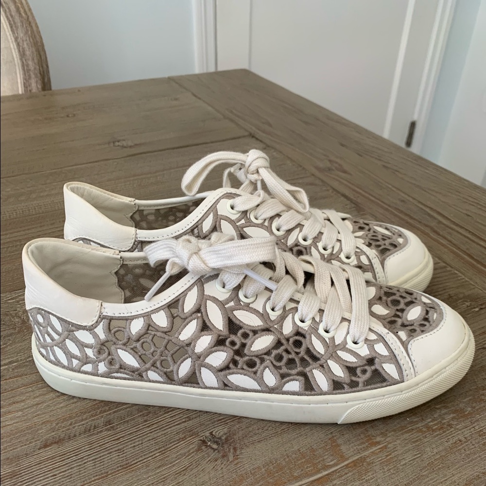 Tory Burch laser cut floral tennis shoes